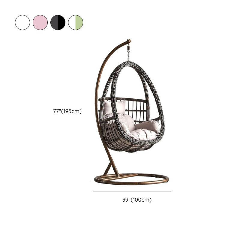 Tropical porch swing with corrosion-resistant cushions, alloy chain, and sturdy stand included