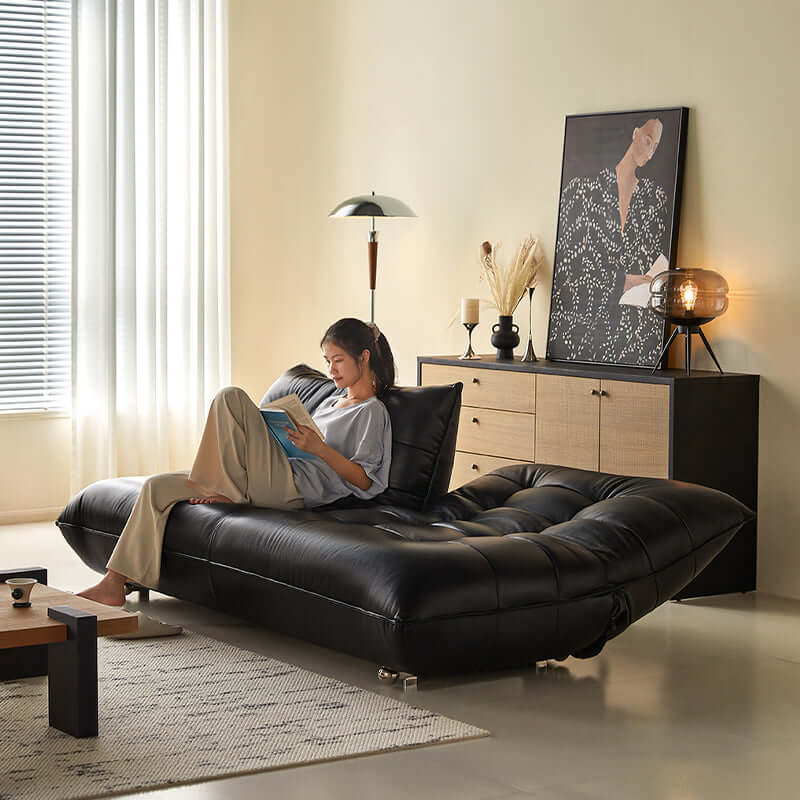 Togo style leather sleeper sofa bed without arms, perfect for compact living spaces