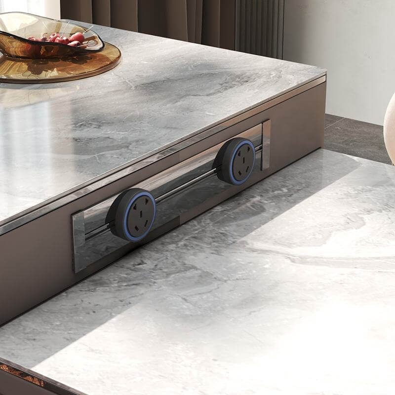 Extendable Slate Island dining table with integrated storage cabinet for versatile space-saving