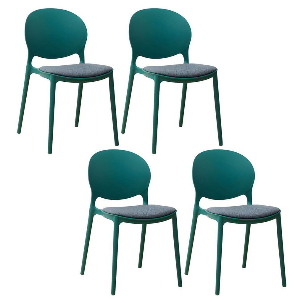 Scandinavian plastic dining chair with open back and four legs, ideal for home use