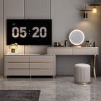 Modern minimalist makeup vanity with storage cabinet, perfect for stylish and elegant spaces