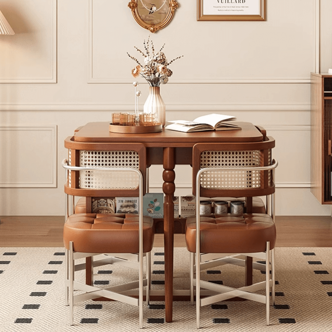 Scandinavian-inspired folding dining table with ample storage for stylish, space-saving home decor