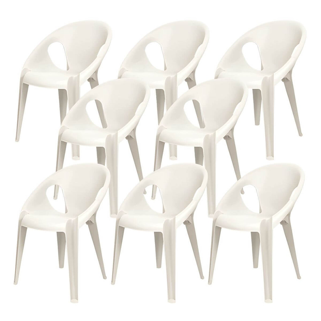 Stackable modern arm chair with open back made of plastic and acrylic for dining