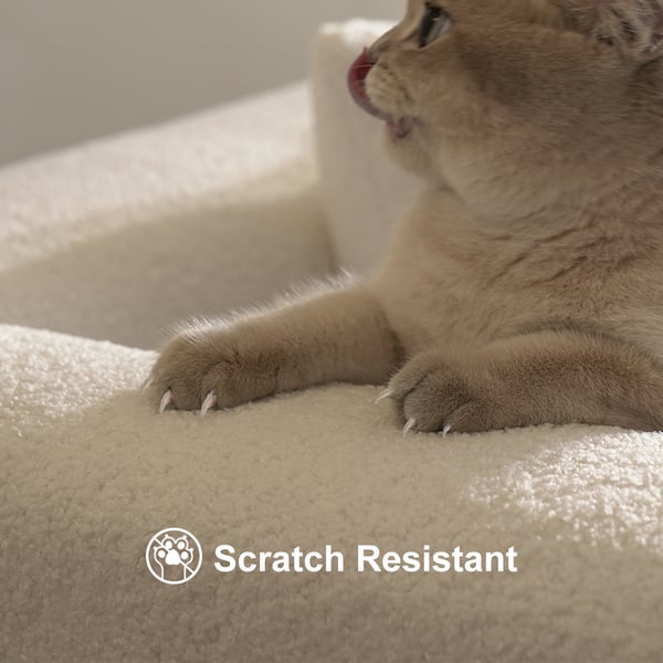 Modern white boucle upholstered fluted 3-seater sofa with pillow for living room seating