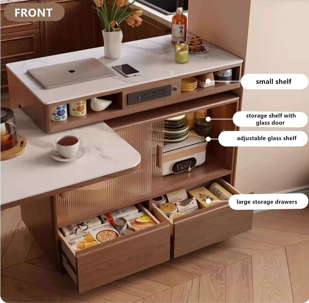 1.4M Solid Oak Island Table With Rotating Design - Walnut