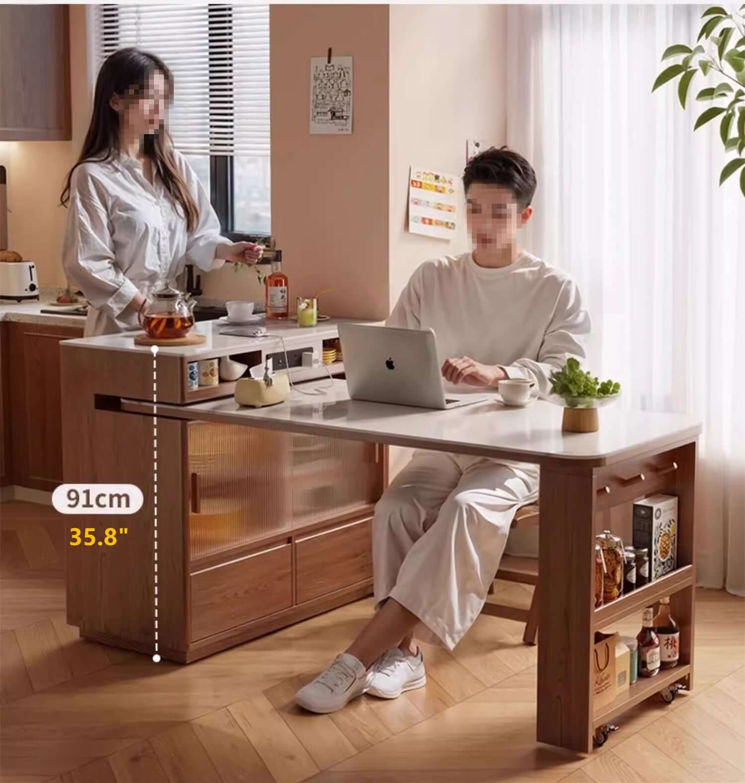 1.4M Solid Oak Island Table With Rotating Design - Walnut