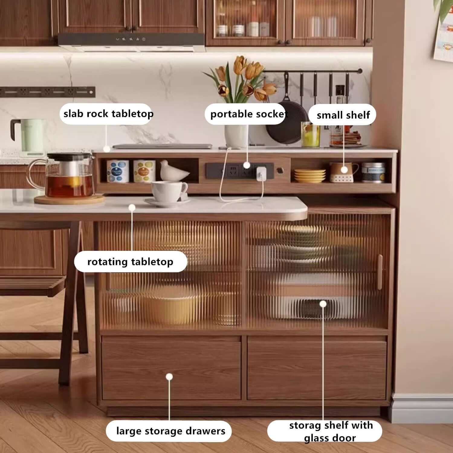 1.4M Solid Oak Island Table With Rotating Design - Walnut