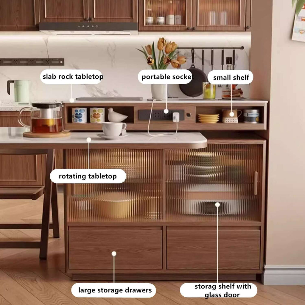 1.4M Solid Oak Island Table With Rotating Design - Walnut