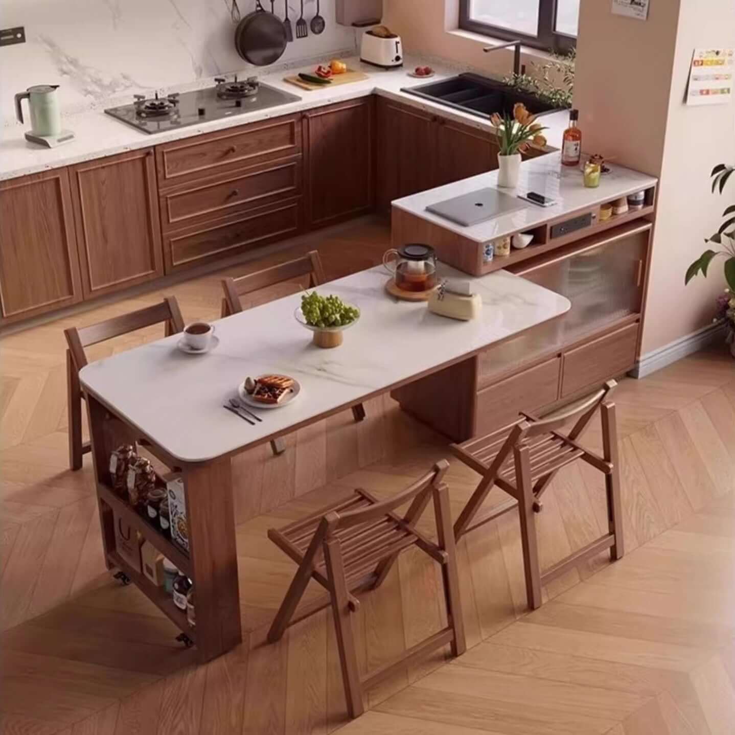 1.4M Solid Oak Island Table With Rotating Design - Walnut