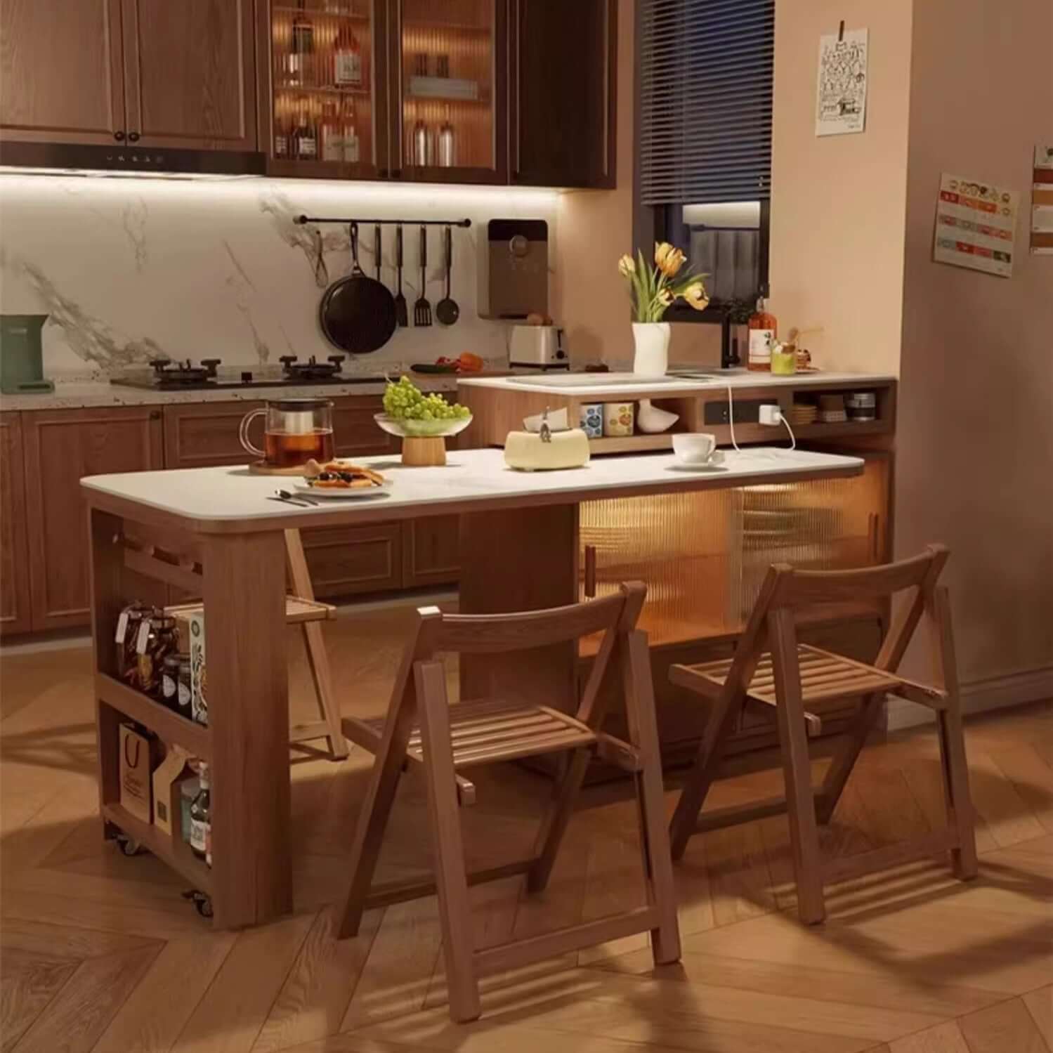 1.4M Solid Oak Island Table With Rotating Design - Walnut