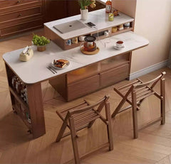 1.4M Solid Oak Island Table With Rotating Design - Walnut