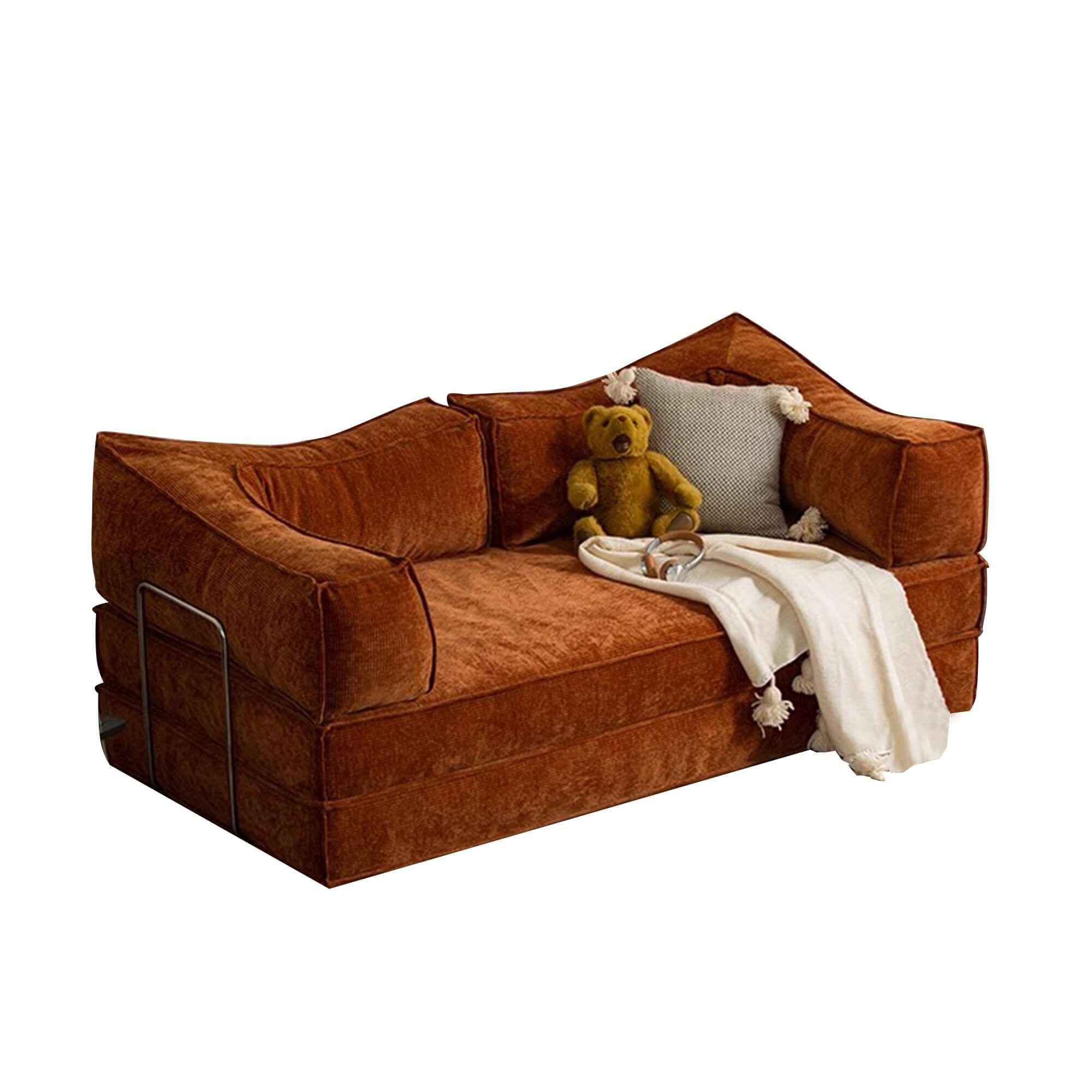 Compressed sofa bed with corduroy fabric and three stainless steel frames, DIY couch design