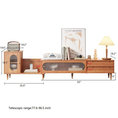 Rectangle Wood Extendable TV Stand with Bookshelf & Storage Drawers