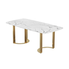 Modern 70.9" Marble Dining Table Rectangular Top Stainless Steel Base