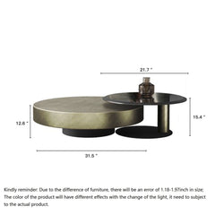 Gold & Black 2-Piece Round Nesting Coffee Table Set with Tempered Glass Top