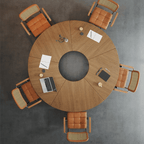 Foldable conference table with modern curve design and comfortable mesh chairs for meetings