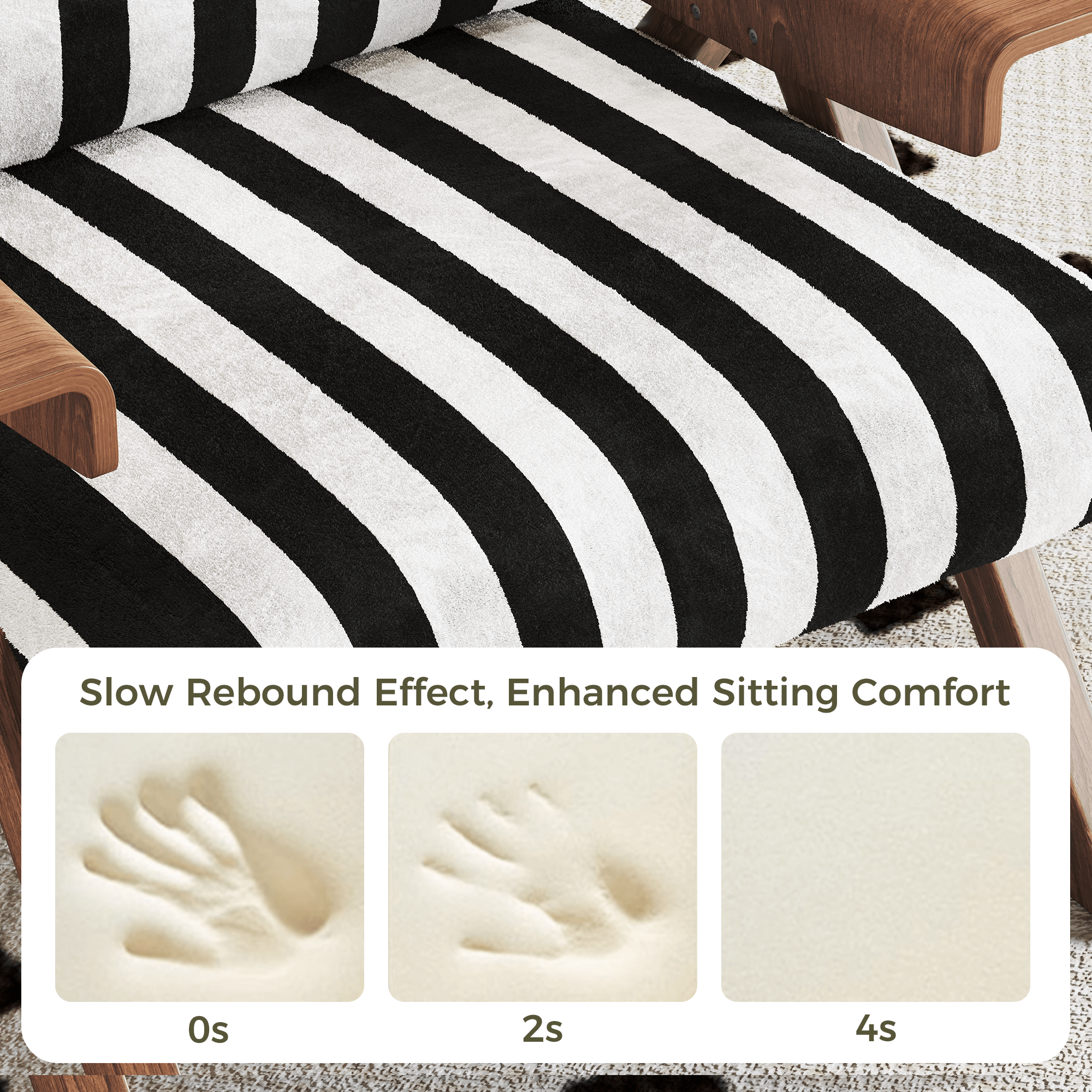 White modern accent armchair sofa with black stripes, stylish and comfortable seating