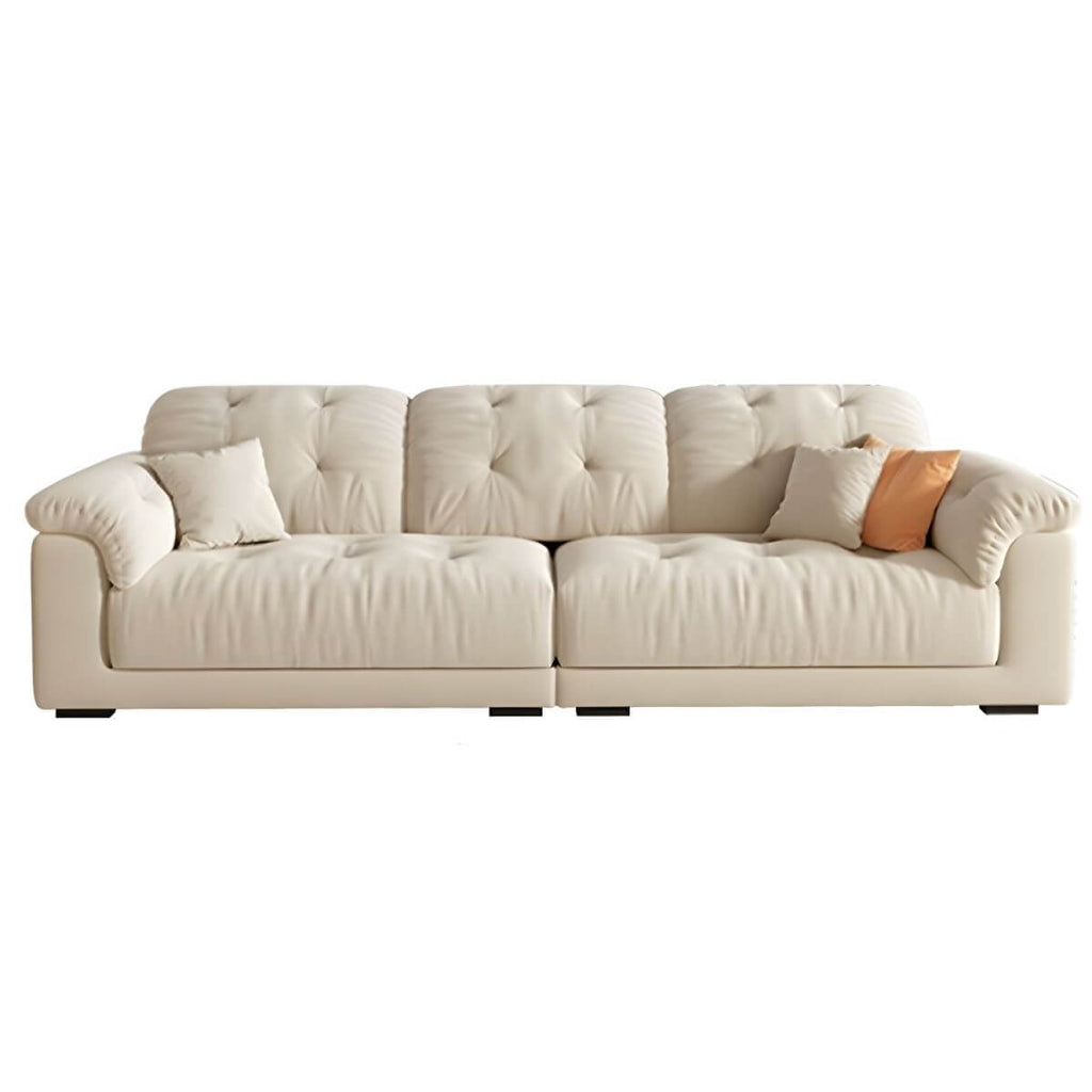 Beige polyester blend sofa with tufted back and pillow top arms, modern and comfortable seating