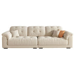 Beige polyester blend sofa with tufted back and pillow top arms, modern and comfortable seating