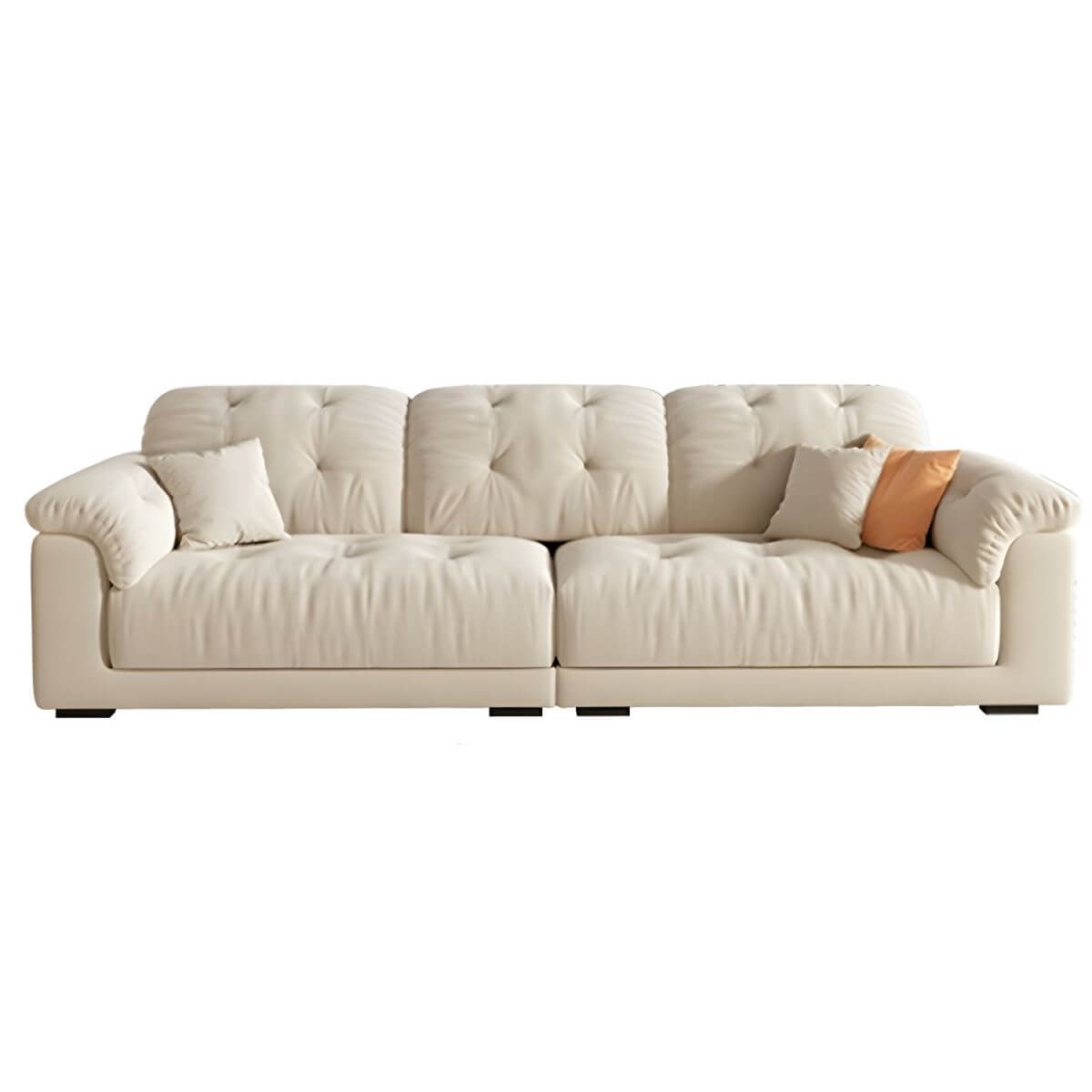 Beige polyester blend sofa with tufted back and pillow top arms, modern and comfortable seating