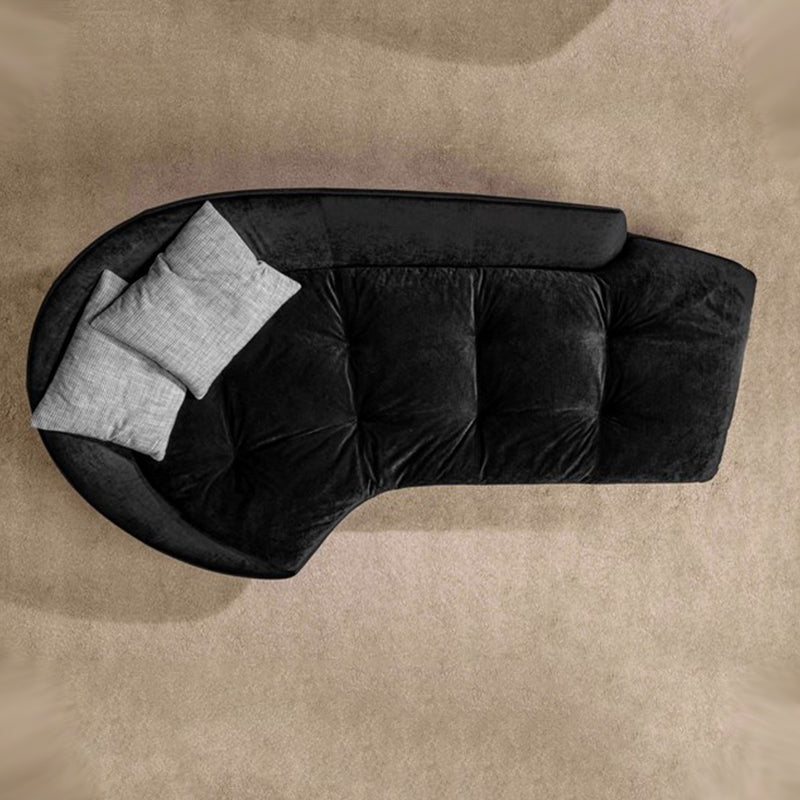 Modern white and black chaise longue 3-seater sofa with linen upholstery and steel legs