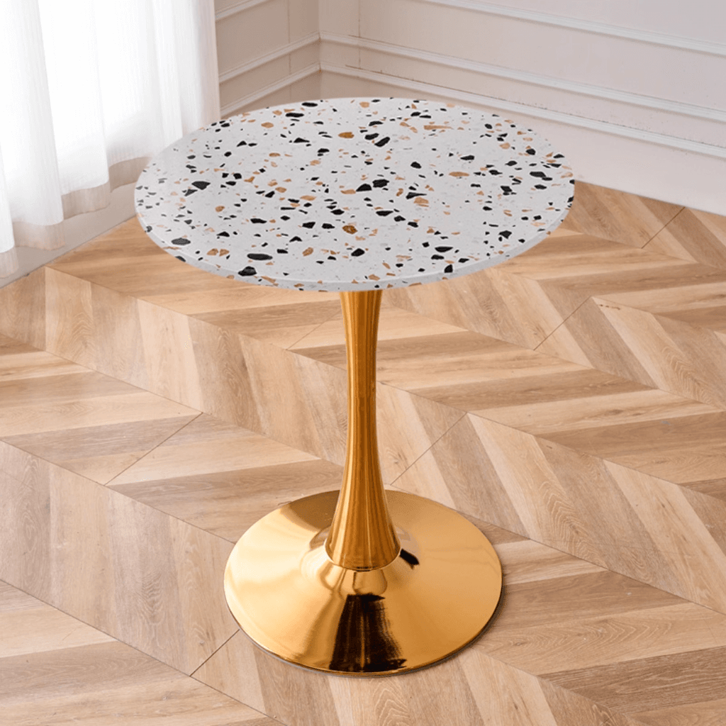 Modern marble table with sturdy metal base, perfect for adding a timeless aesthetic to any space