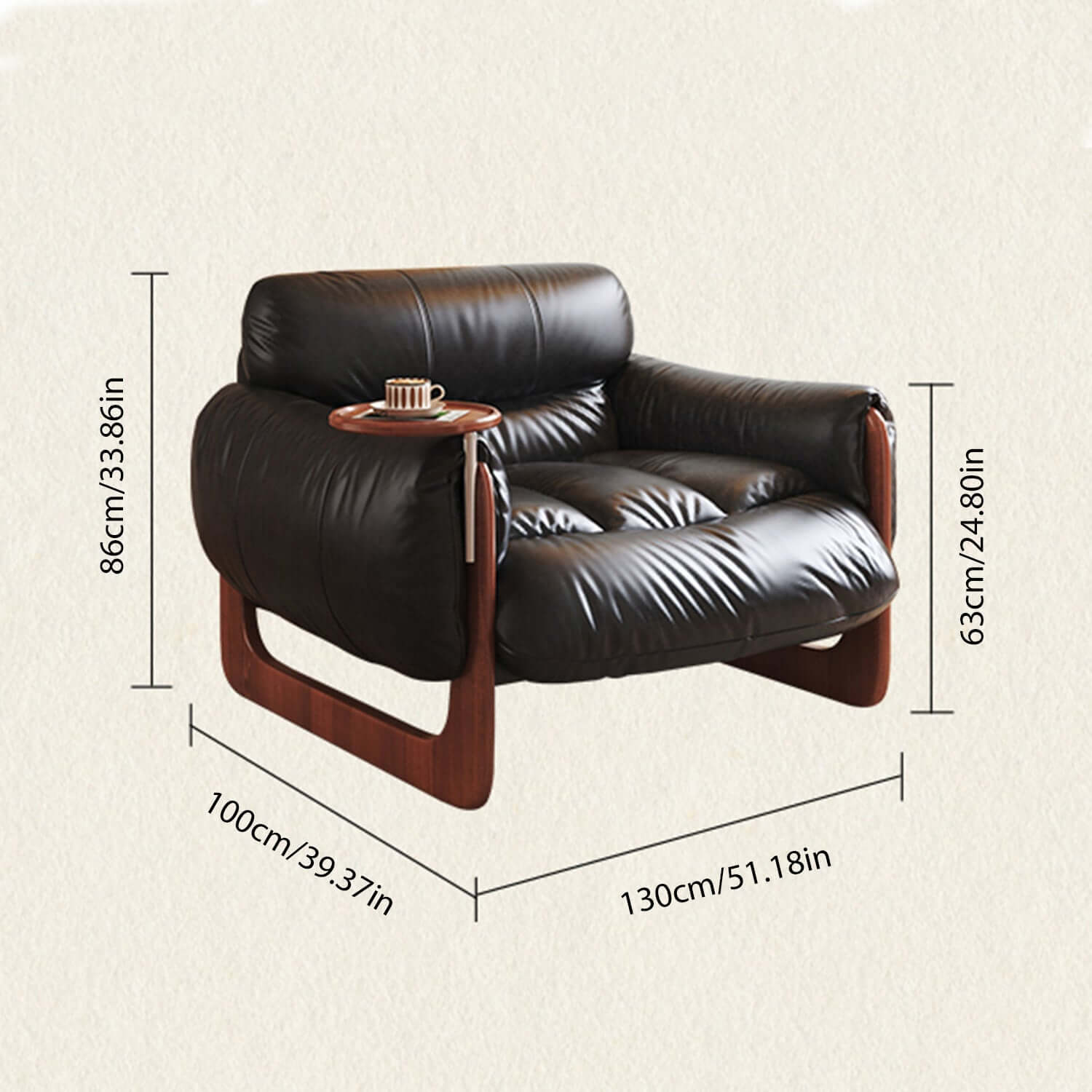Comfortable single leather leisure sofa available in black and brown colors