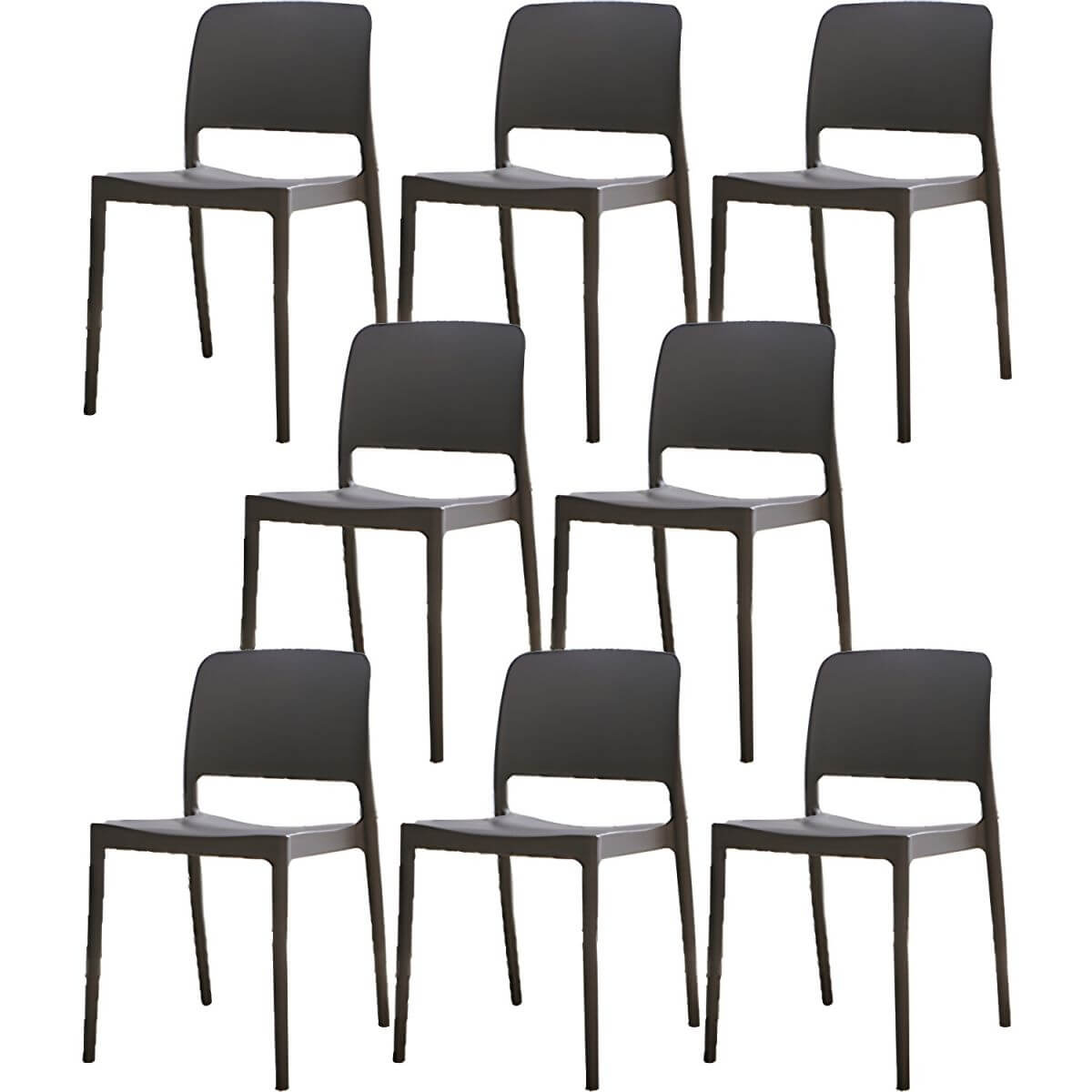 Scandinavian plastic and acrylic dining chair with low backrest and armless design