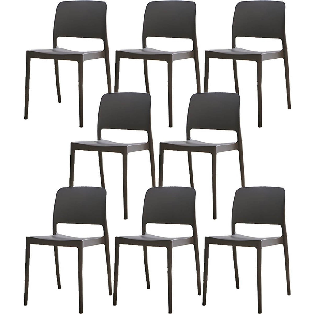 Scandinavian plastic and acrylic dining chair with low backrest and armless design