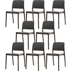 Scandinavian plastic and acrylic dining chair with low backrest and armless design