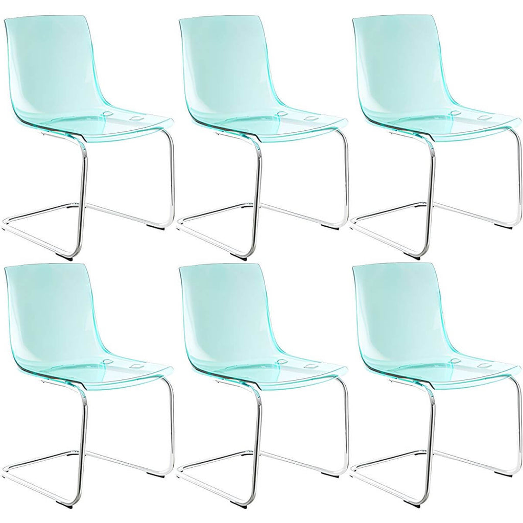 Scandinavian style plastic and acrylic dining side chair with silver legs, non-upholstered design