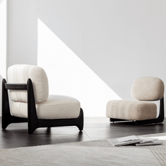 Stylish black and white modern boucle sherpa lounge accent chair with modern wood legs