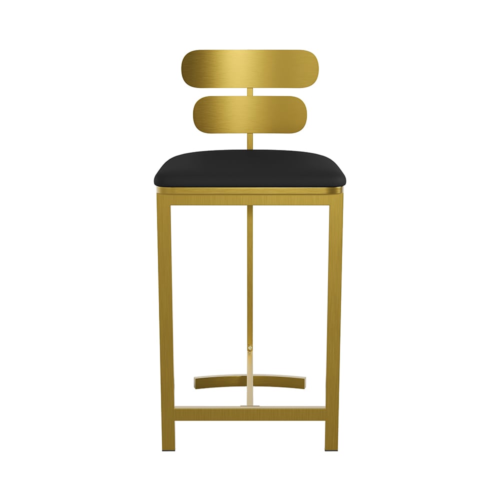 Set of four modern black PU leather counter stools with backrest for kitchen or breakfast bar