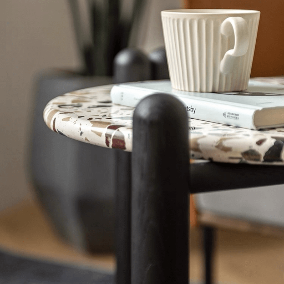 Contemporary terrazzo side table with unique patterns and easy maintenance