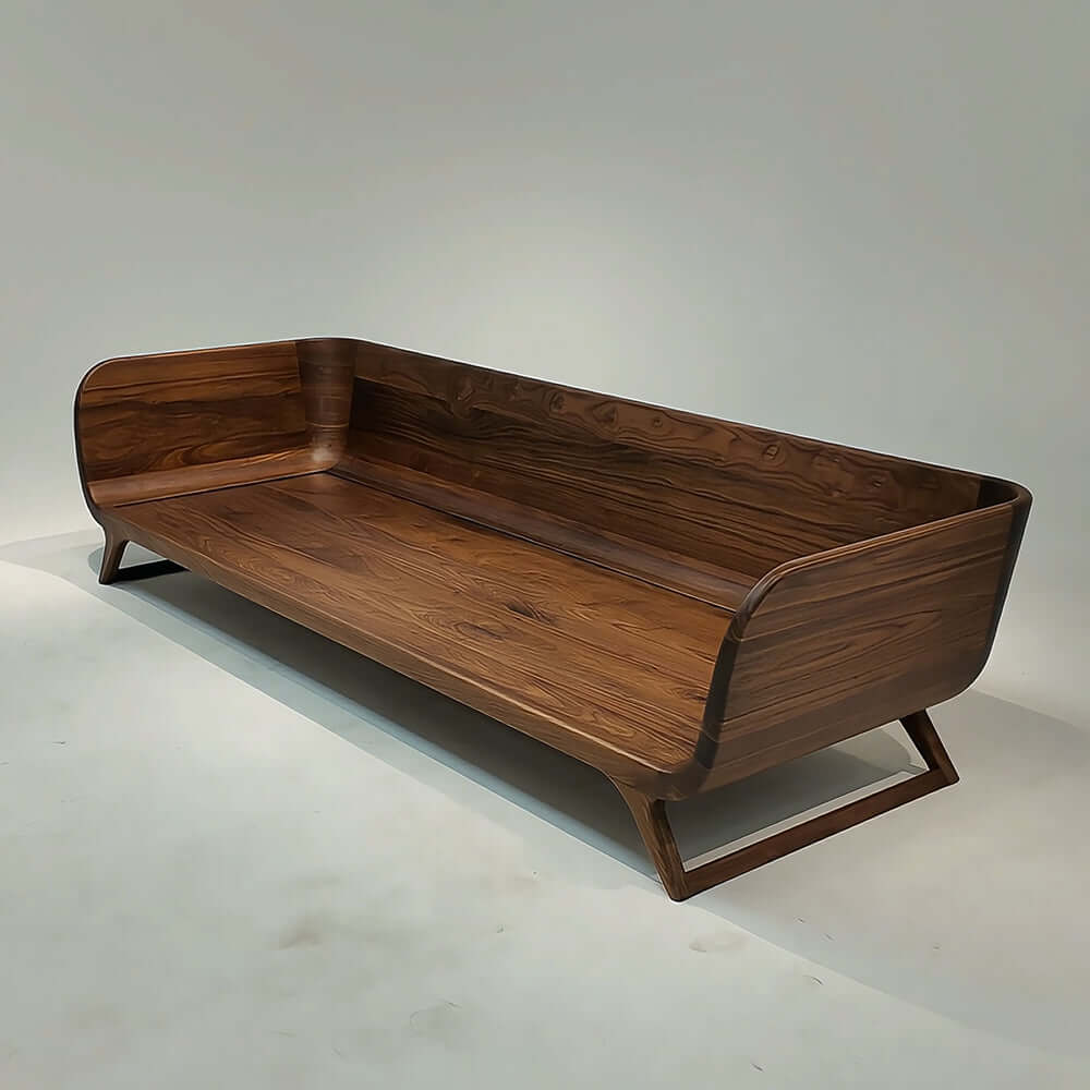 Cocochairs Modern Walnut Solid Wood Straight Sofa – Removable Cushions, Mid-Century 3-Seater Couch for Living Room