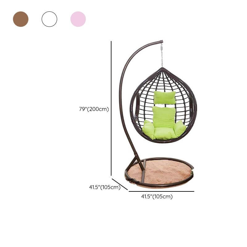 Two-seater metal porch swing egg chair with stand, cushions, and chain included