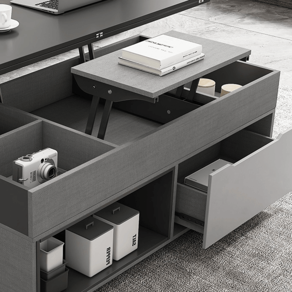 Practical and Chic Gray Lift Tables for Optimal Space Efficiency