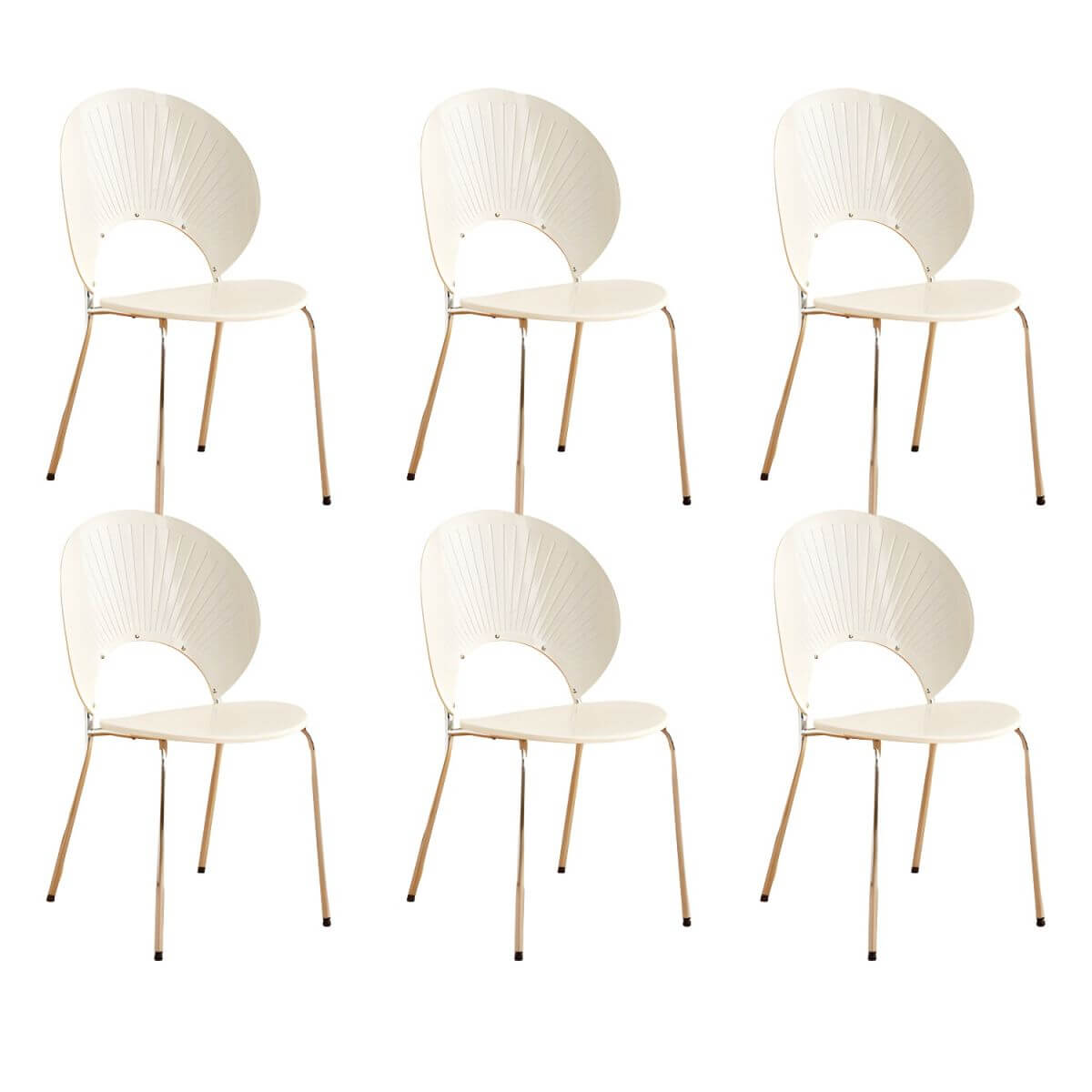 Stackable Scandinavian style dining chair with plastic seat, acrylic back, and silver legs