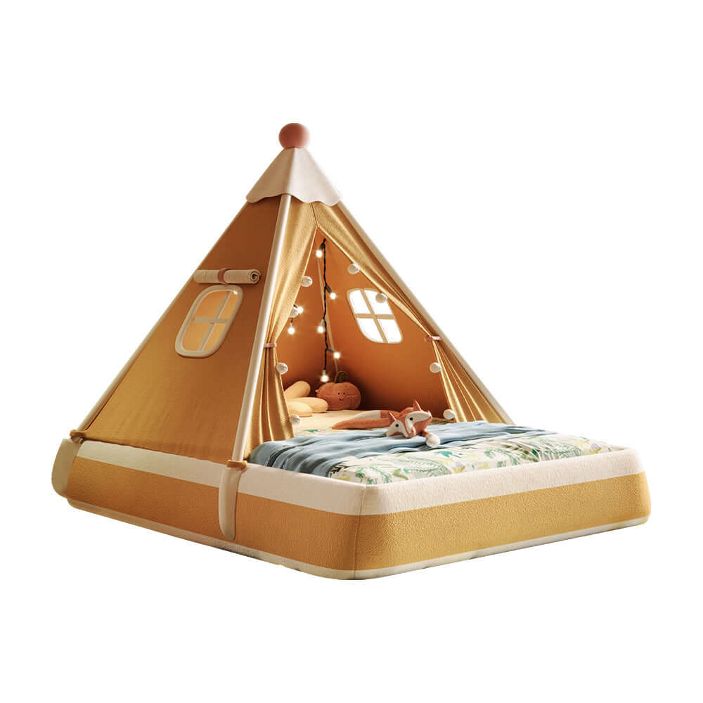 Christmas-themed upholstered kids tent bed providing a safe and festive play and rest space