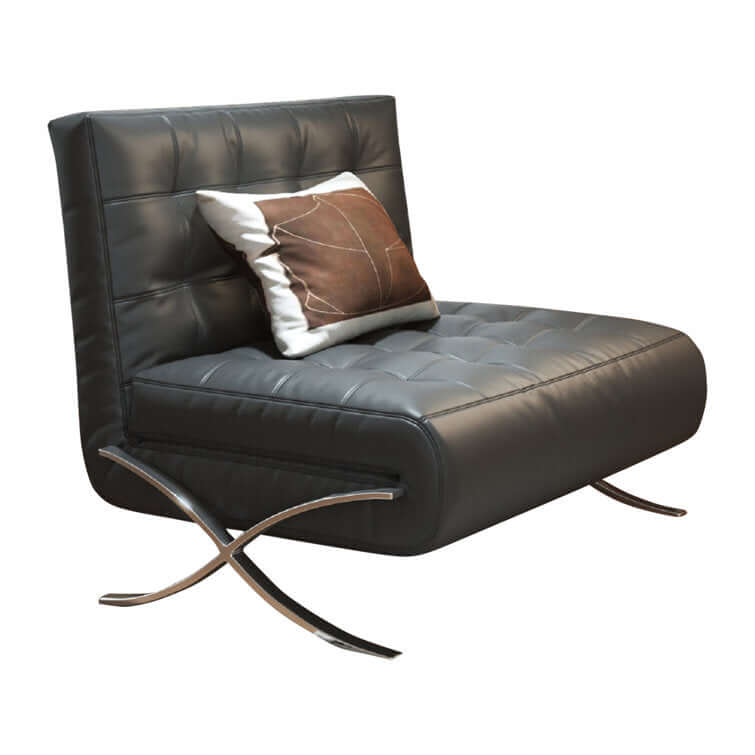 Retro leather Barcelona sofa chair with metal legs, featuring a lazy design for comfort