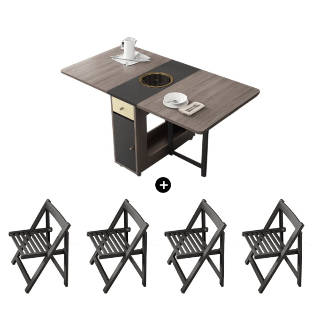 Expandable modern minimalist dining table set with chairs for stylish, space-saving meals