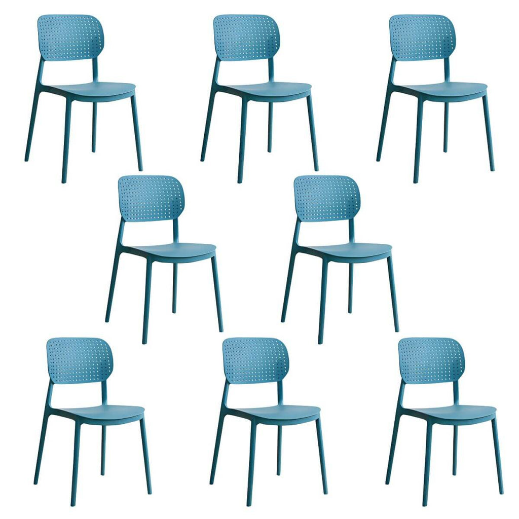Stackable Scandinavian style plastic and acrylic side chair with low back for dining