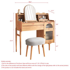 Wooden Makeup Vanity Table with Dressing Mirror & Drawers & Side Cabinet