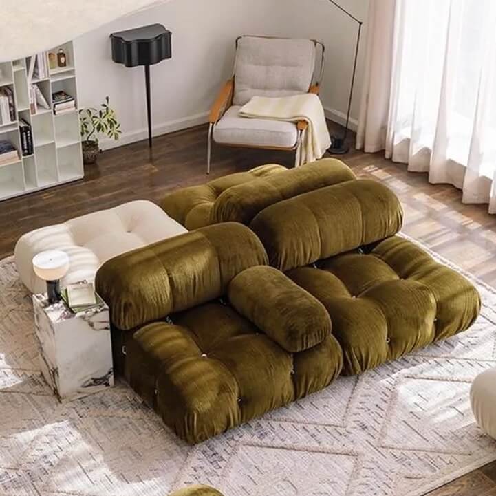 Velvet 3-seater sofa with left or right hand facing chaise, perfect for stylish living rooms