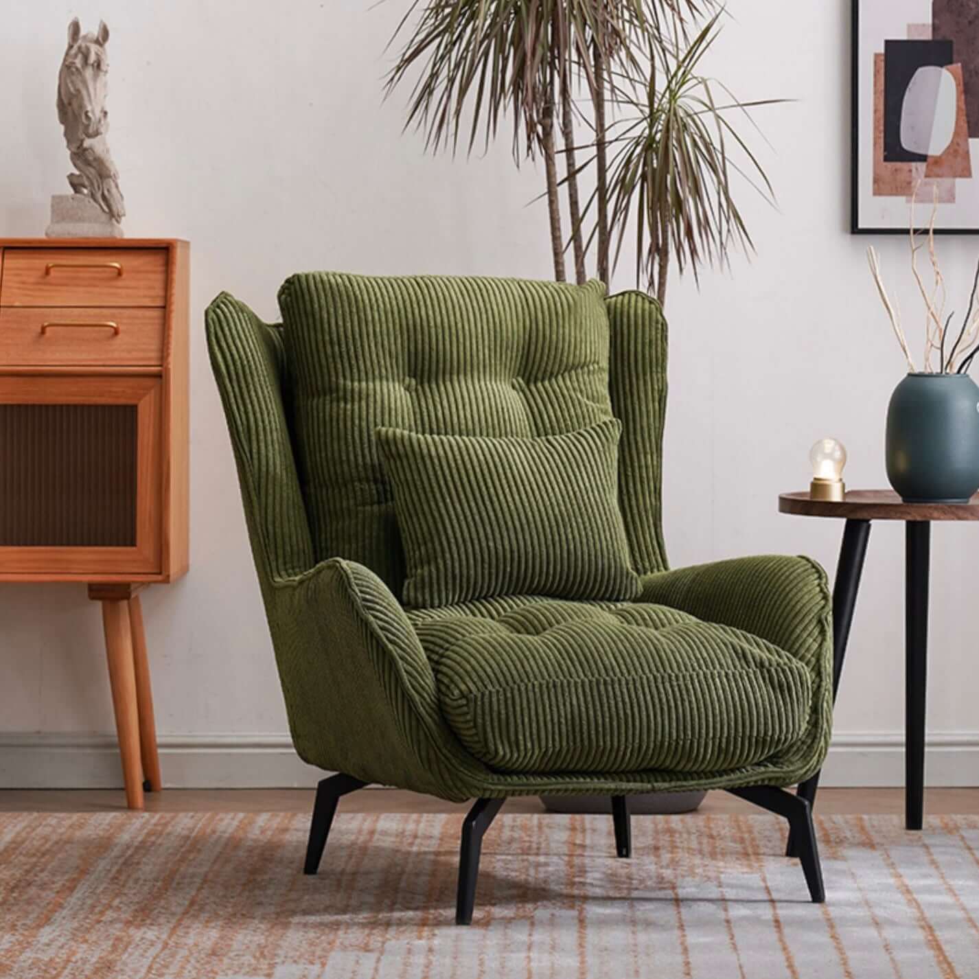 Canapé d'une Place Inspiré du Vintage Américain Avec Poufs et Coussin en Tissu Cordonné Image secondaire du produit