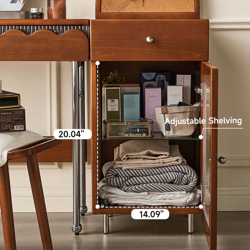 Solid wood makeup table with cabinet and LED mirror, freely combinable for personalized setup