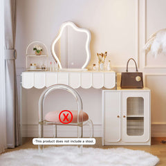 Modern White Makeup Vanity with Drawers & Side Cabinet