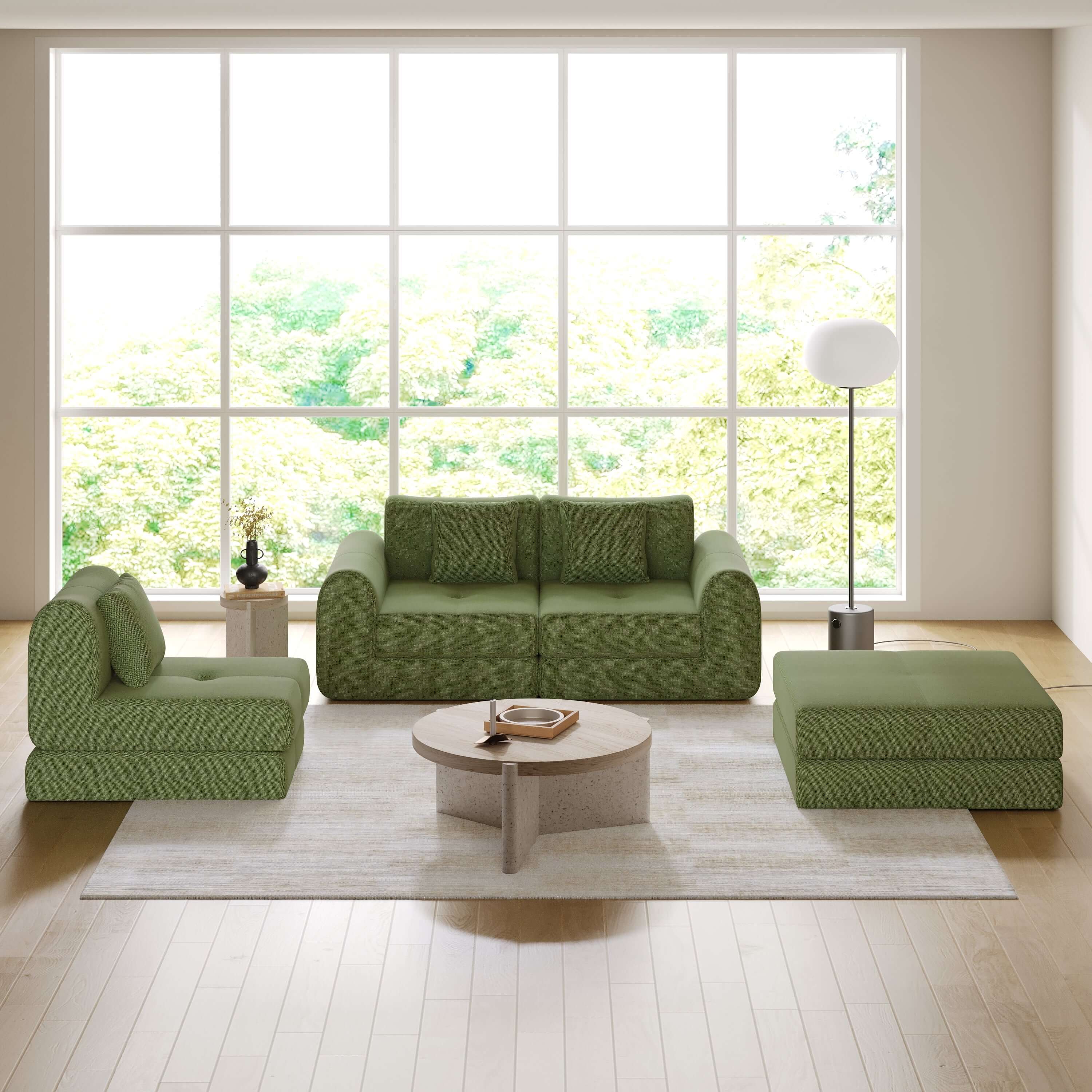 Modular convertible sofa bed that can be freely combined for versatile floor seating