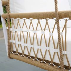 Ropipe Outdoor 2-Seater Swing Sofa in Khaki with Hand Woven Rope & White Cushion