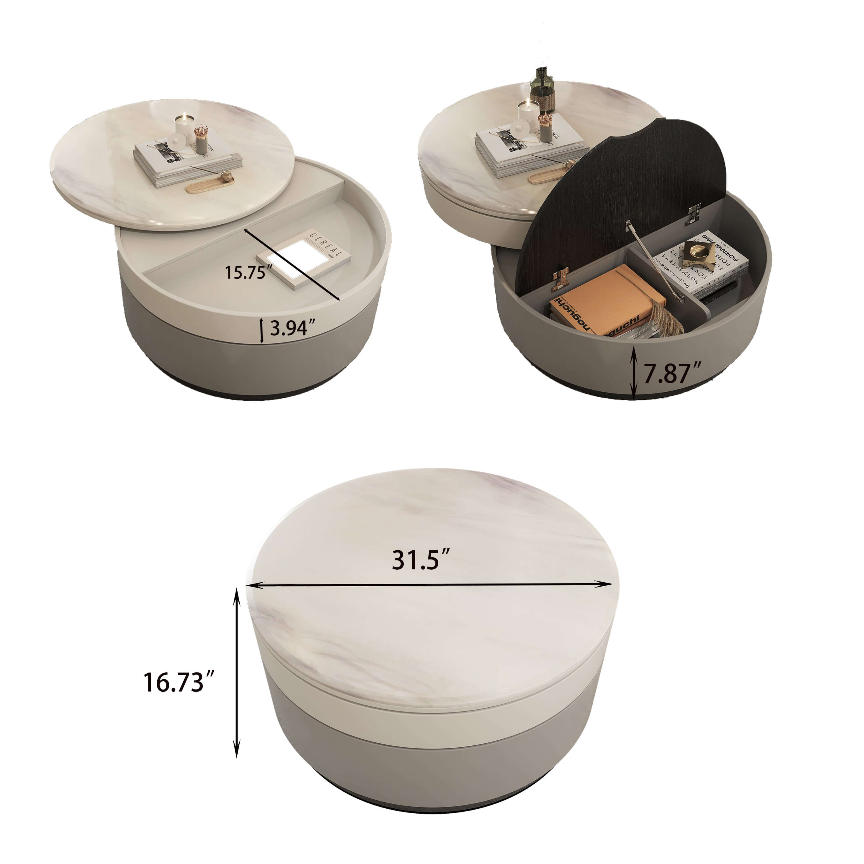 Rotating round coffee table with durable microcrystalline stone top for modern living rooms